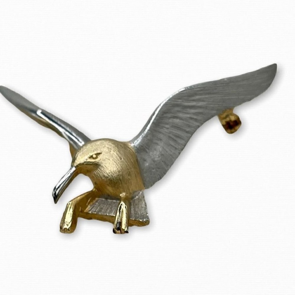 Small Gold and Pewter Bird Pin Brooch